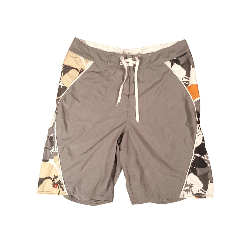 Old Navy Mens Board Shorts Gray Floral Side Panel Swim Trunks Size L 418342
